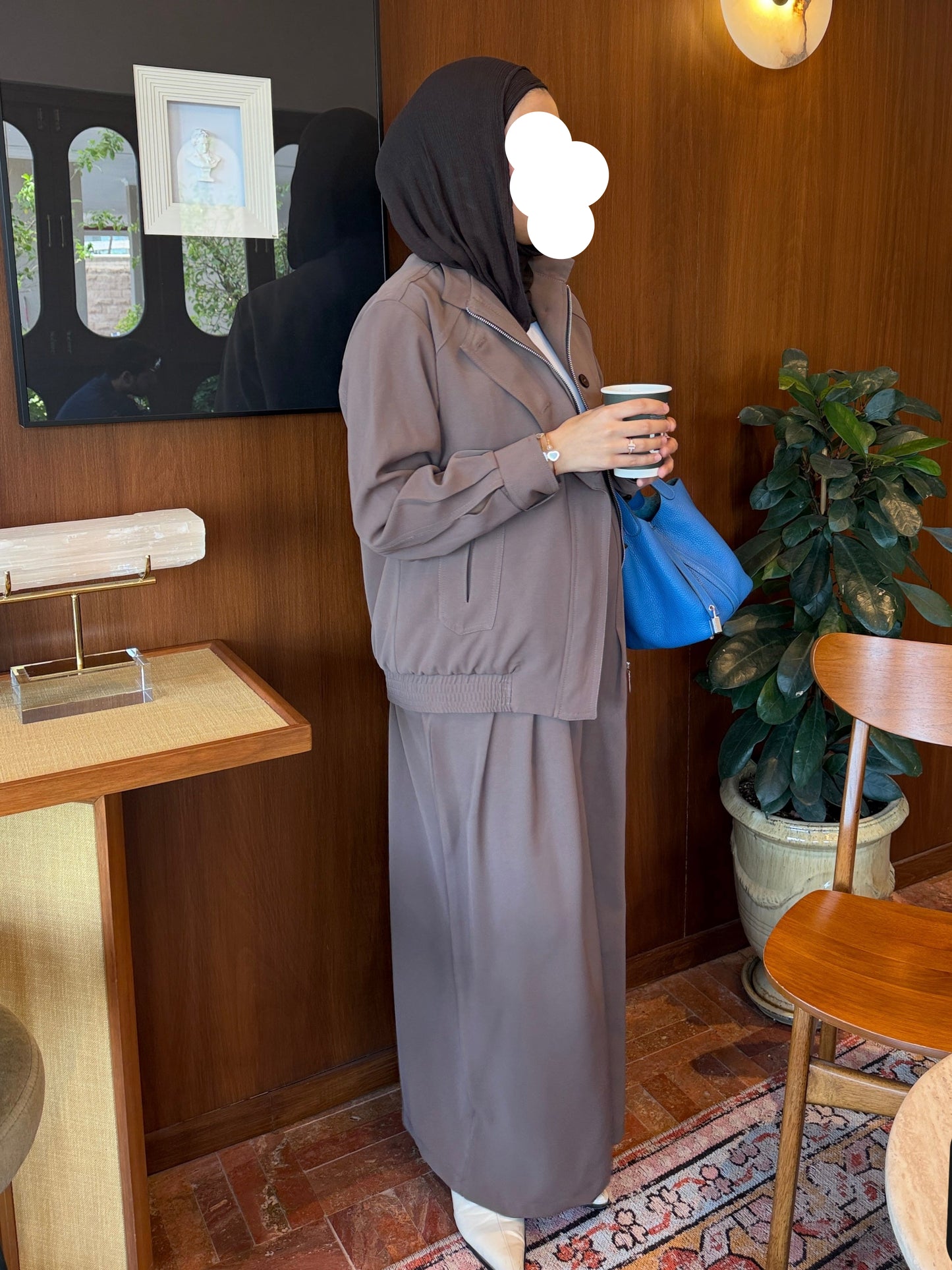 pleated wide leg and bomber jacket set