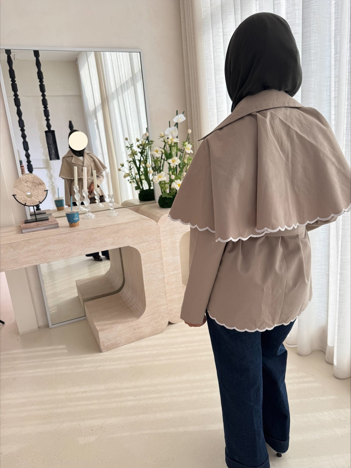 scalloped edge cape trench coat