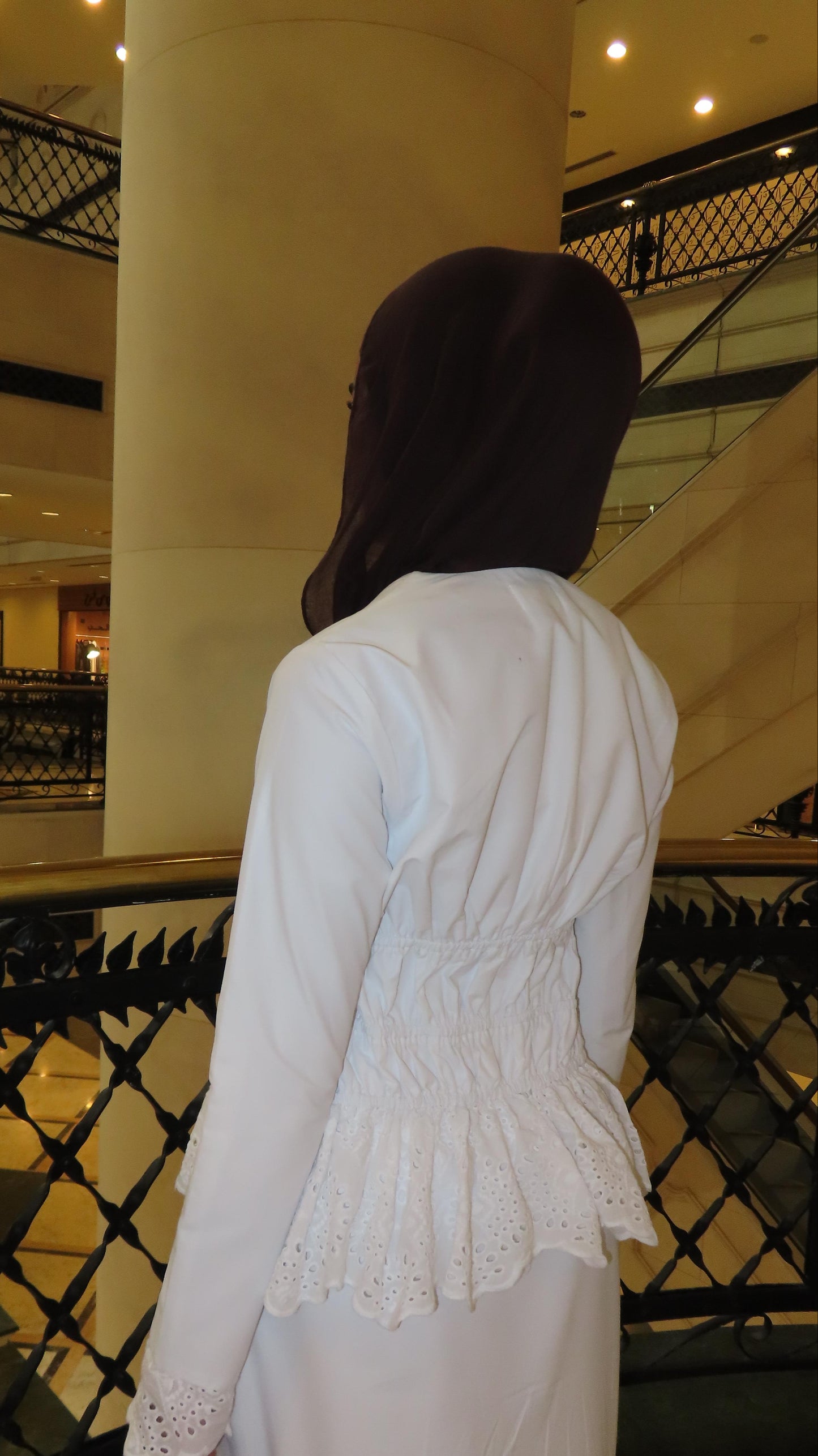 Peplum eyelet white skirt set