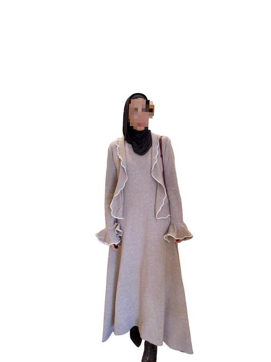 ruffled knit maxi dress and cardigan