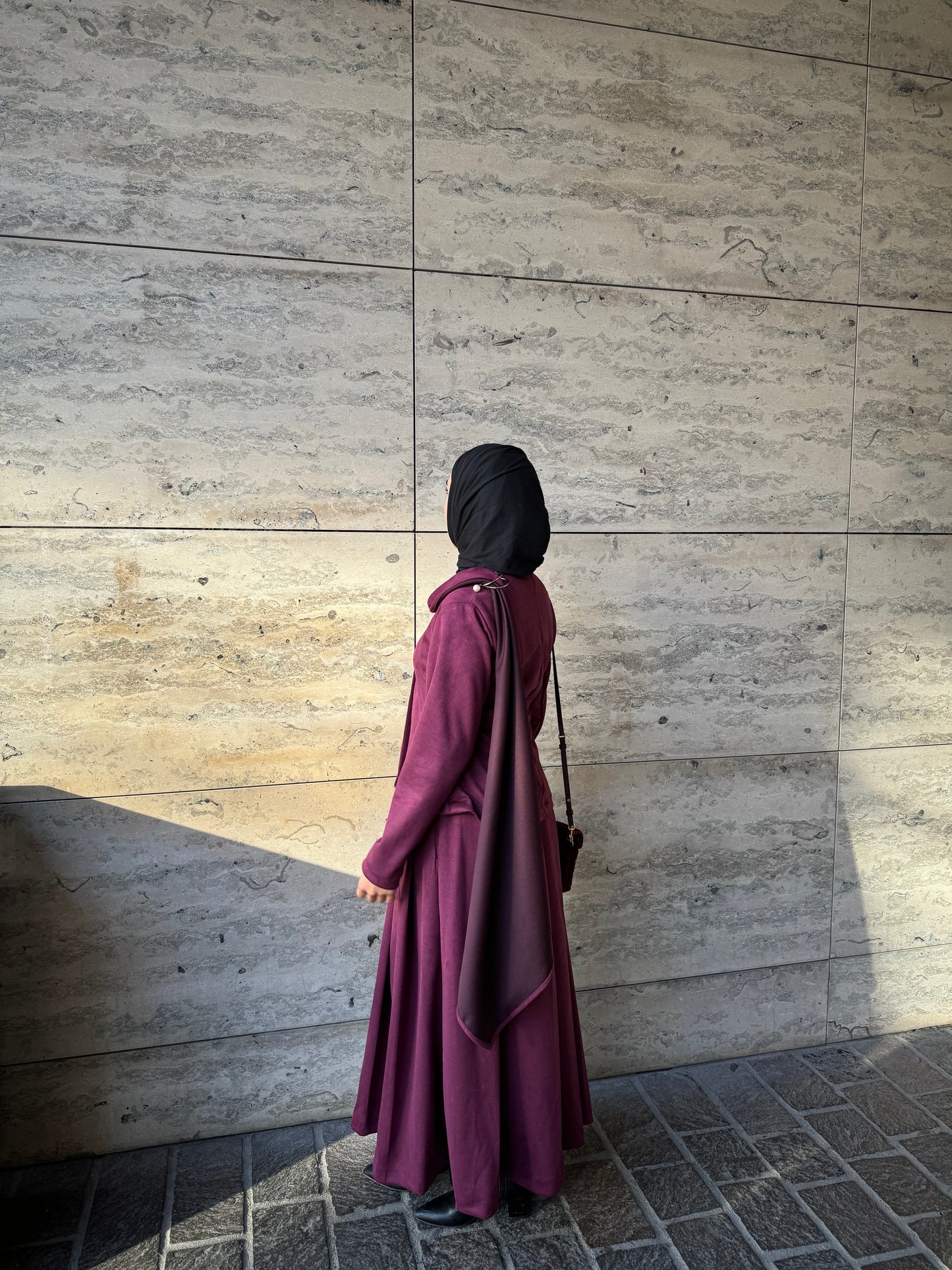 Suede shawl skirt set