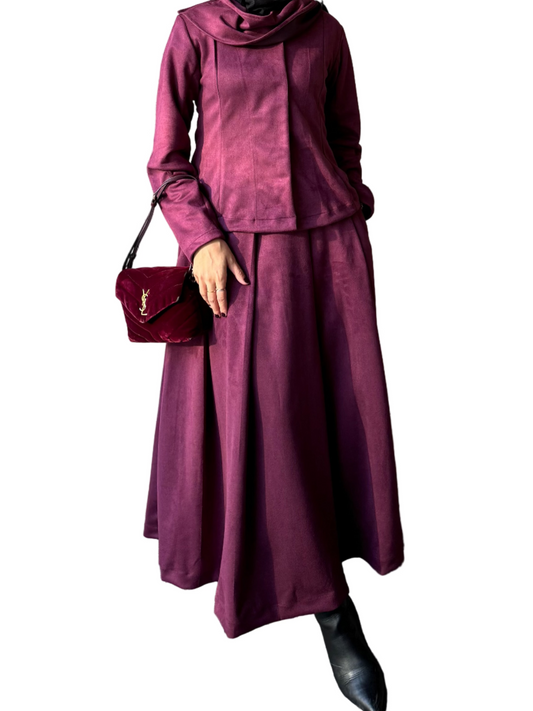 Suede shawl skirt set