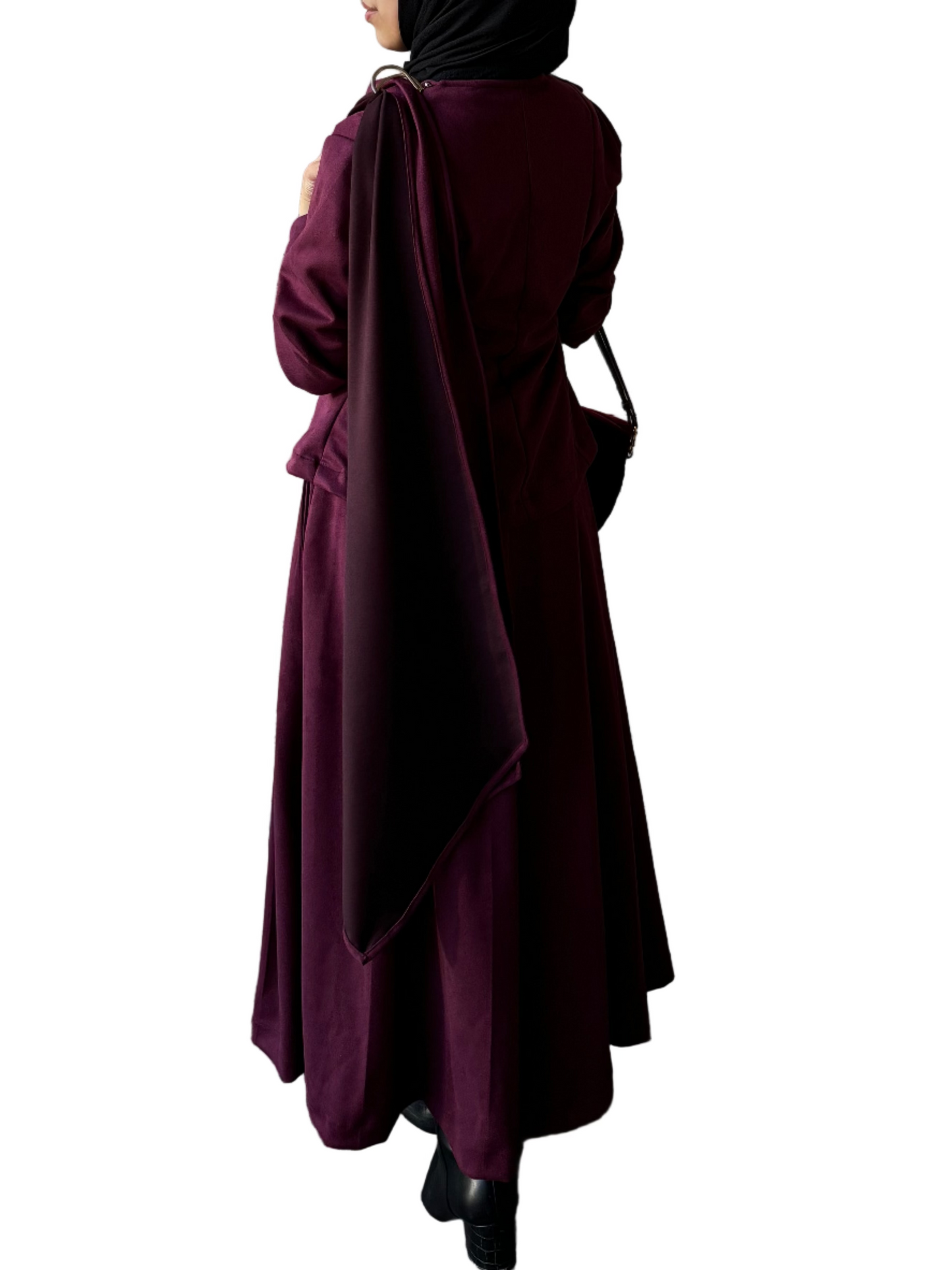 Suede shawl skirt set