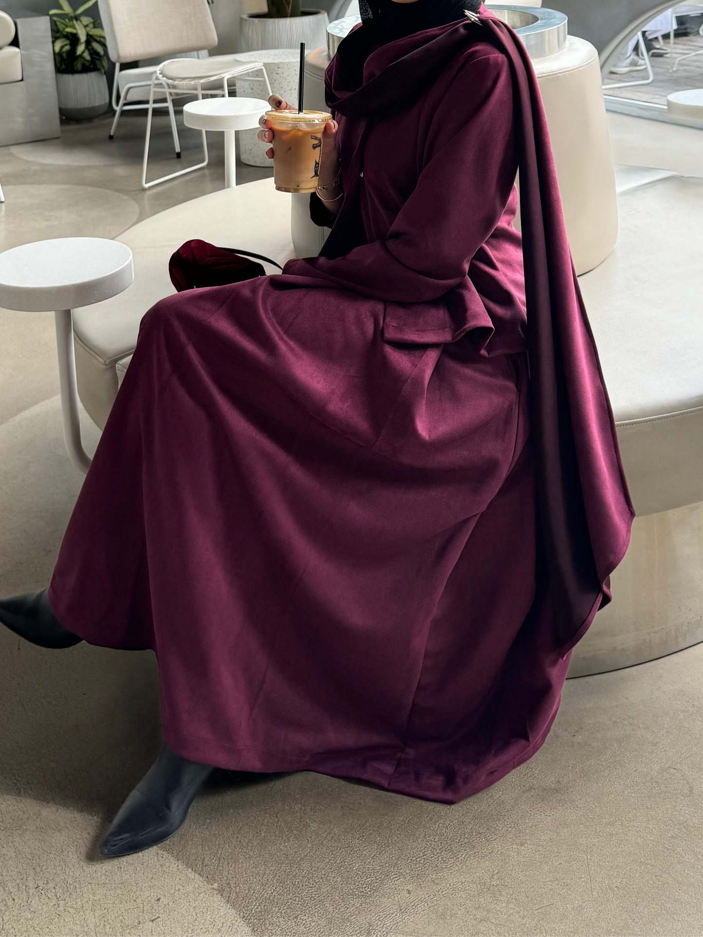 Suede shawl skirt set