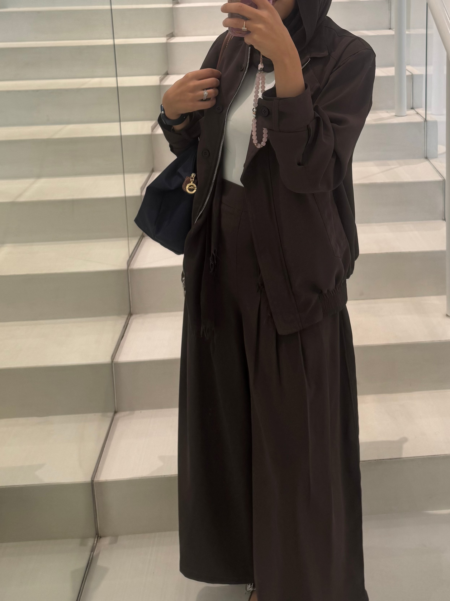 pleated wide leg and bomber jacket set