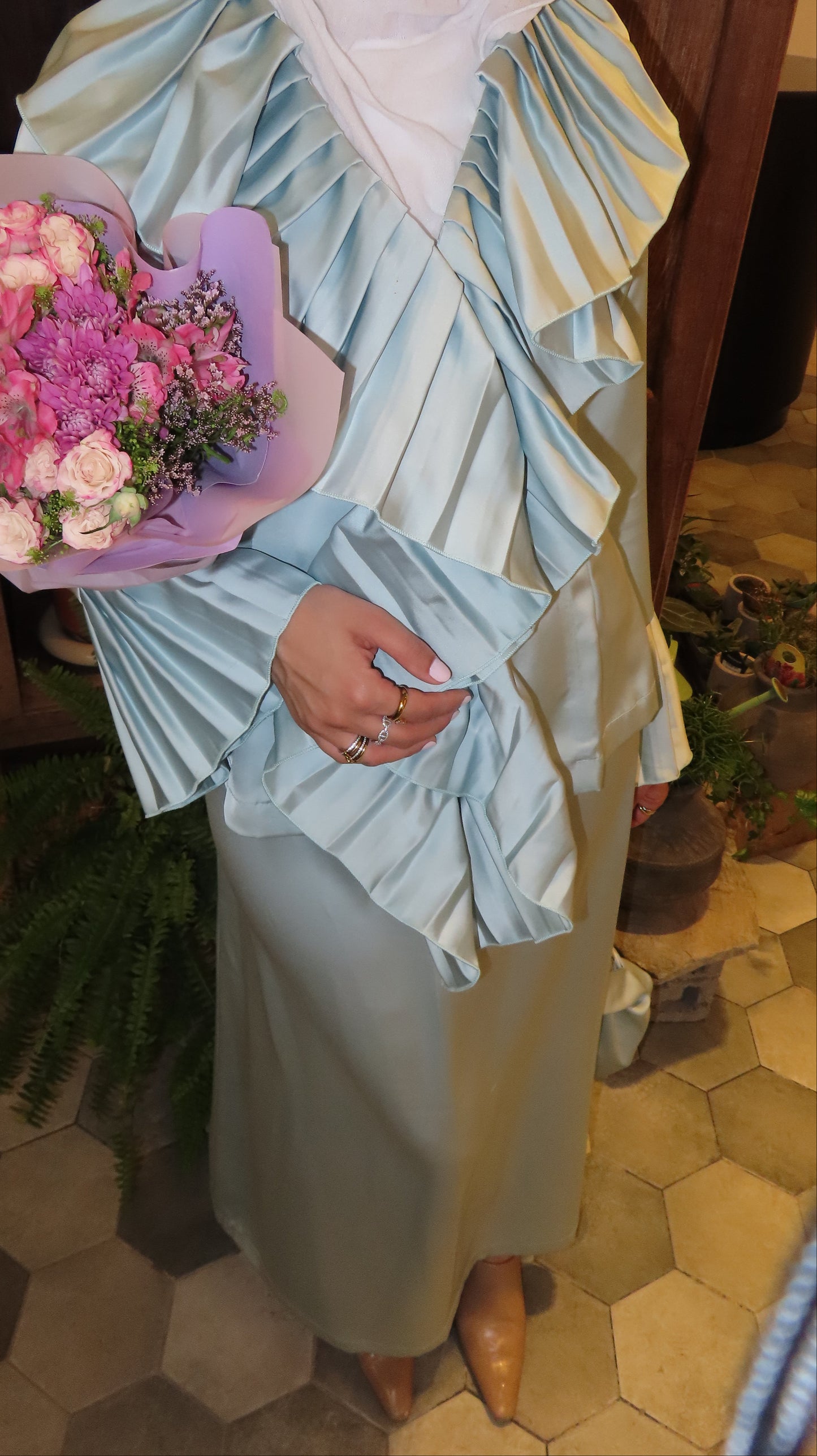 Tiffany pleated top, skirt and bag set