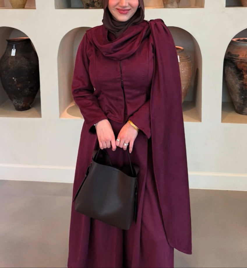 Suede shawl skirt set