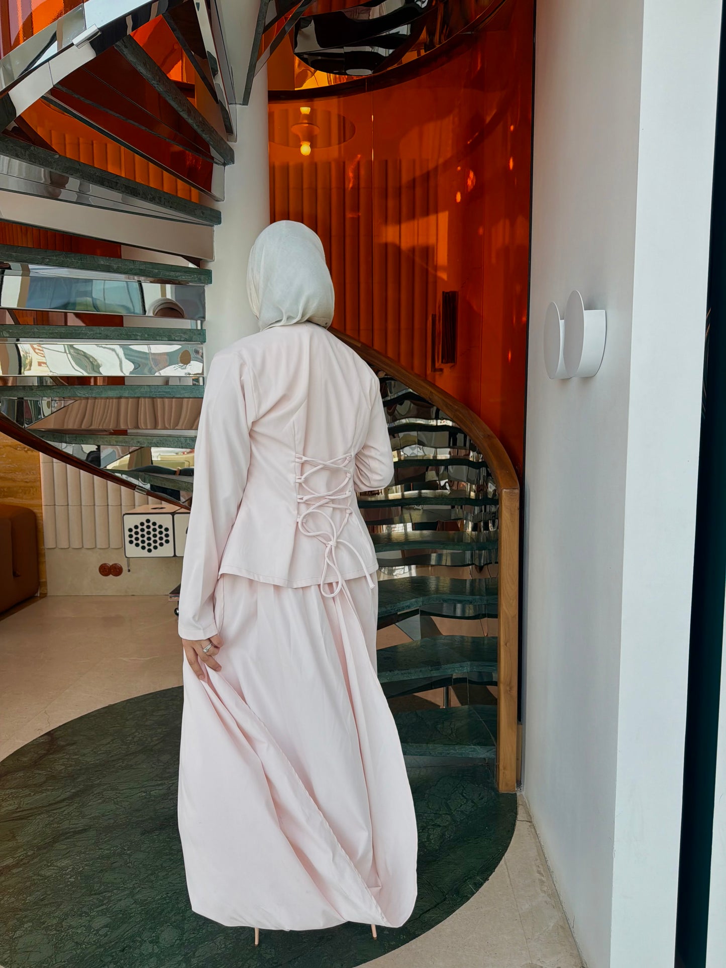 Bubble dress with scalloped jacket