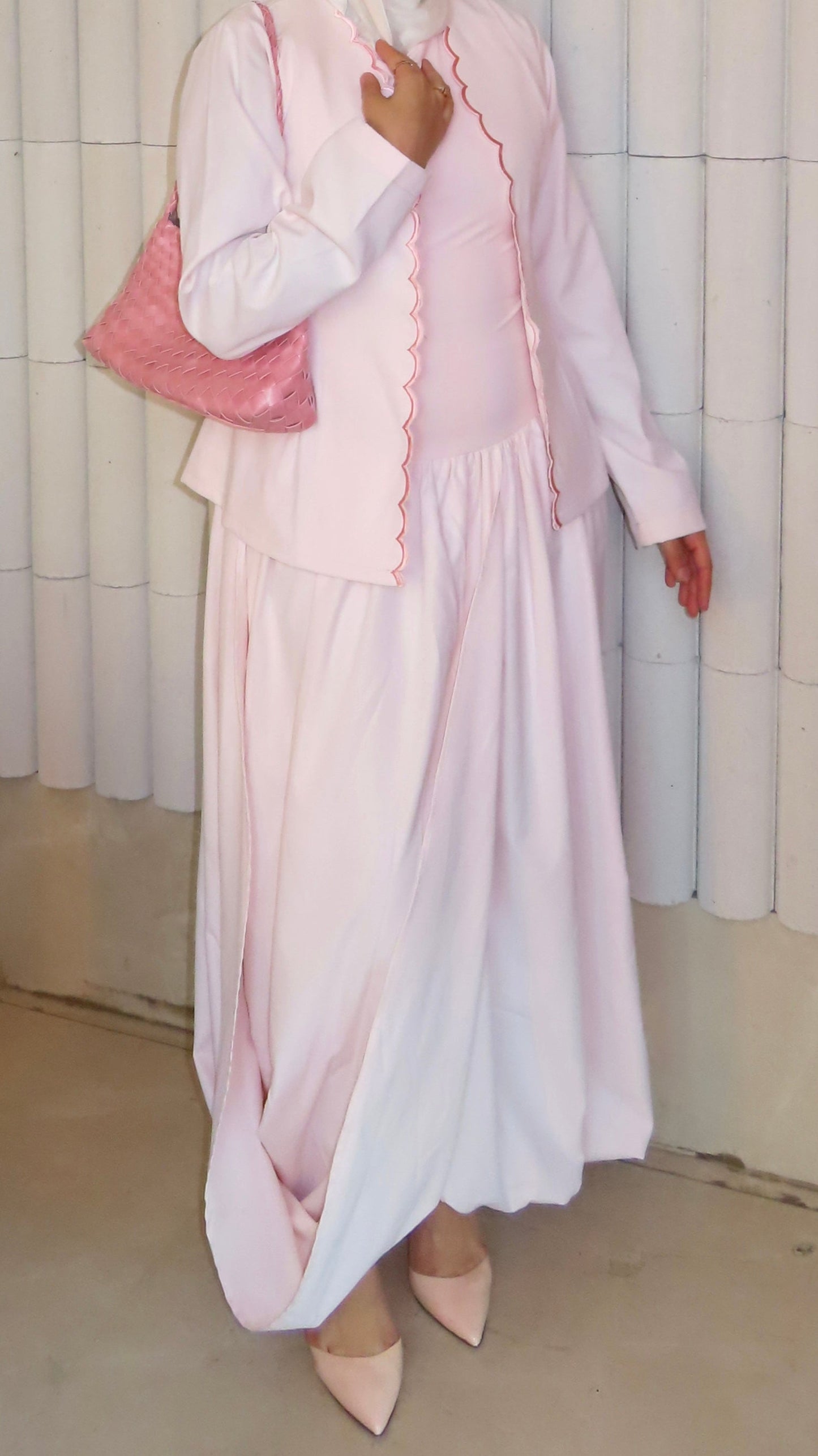 Bubble dress with scalloped jacket