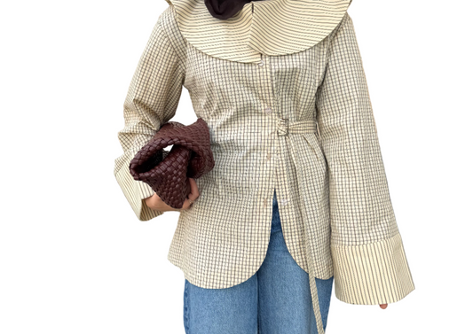 Checkered oversized collar blouse