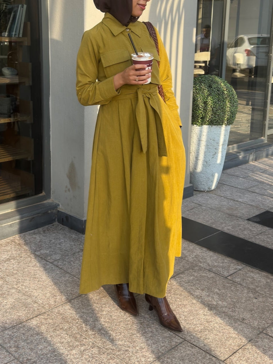 A-line Pockets Dress with Belt
