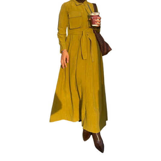 A-line Pockets Dress with Belt